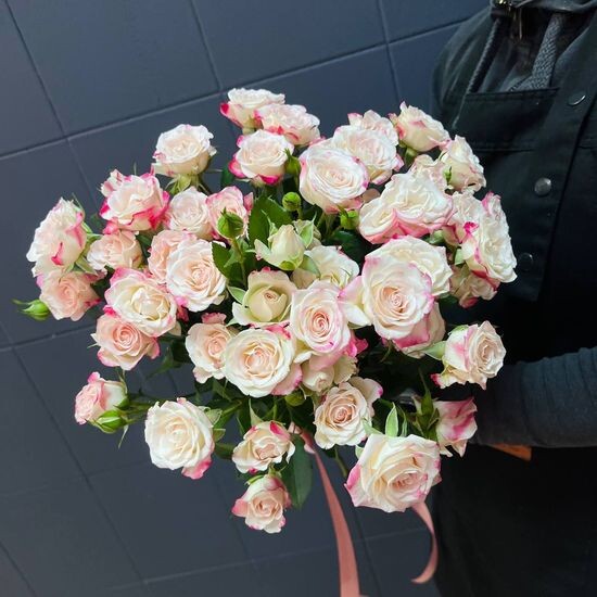 11 куст. роз (бело-розовые) в пачке