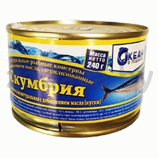Скумбрия дальневосточная натуральная с добавлением масла «Океан в подарок», 240 г