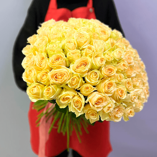 101 роза (Аваланш Пич 40 см) с лентой