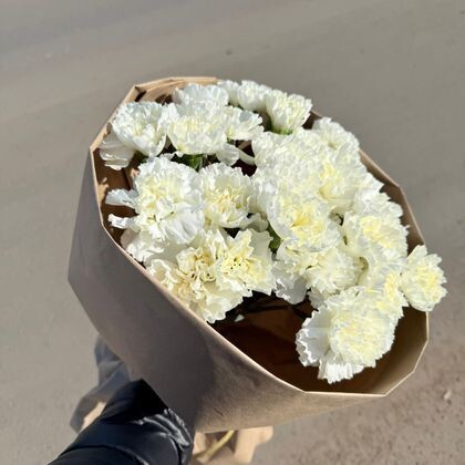 Букет из 21 белого диантуса в крафте