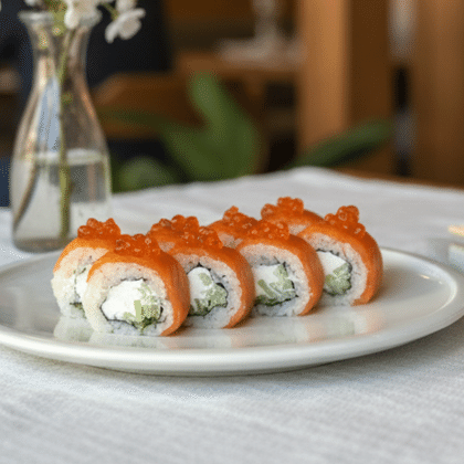 Ролл с рукколой и икрой