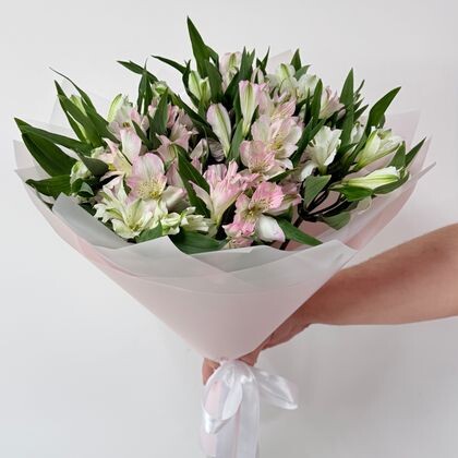 Альстромерии белые и розовые