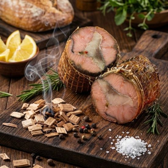 Филе-рулет из скумбрии и горбуши горячего копчения
