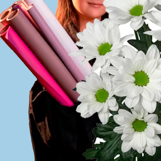 Упаковка с лентой для ХРИЗАНТЕМ и КУСТОВЫХ РОЗ