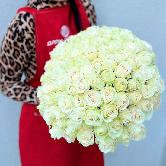 101 роза (Аваланш 60 см) с лентой