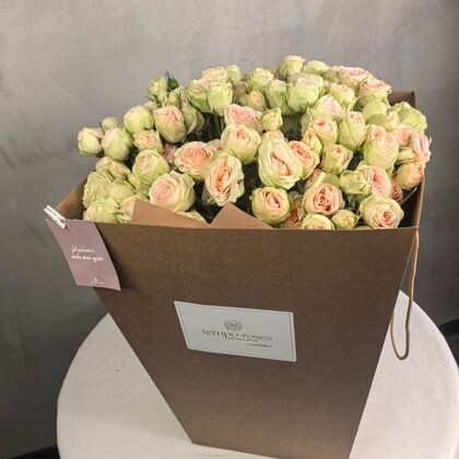 Коробка с аква боксом из 25 кустовых пионовидных Кристи