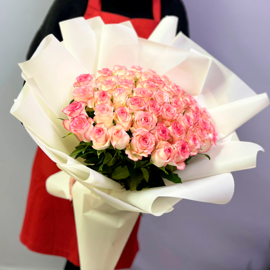 51 бело-розовая роза 40 см с оформл.(б) (Гомель)