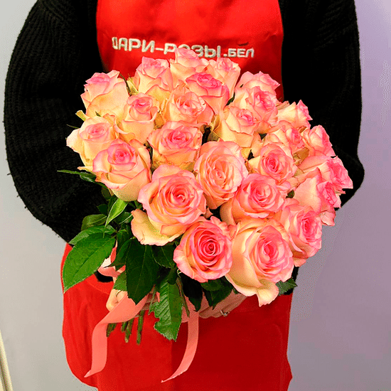 25 бело-розовых роз 40 см с лентой (Гомель)