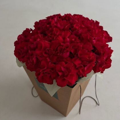 35 красных французских роз в коробке с аква боксом