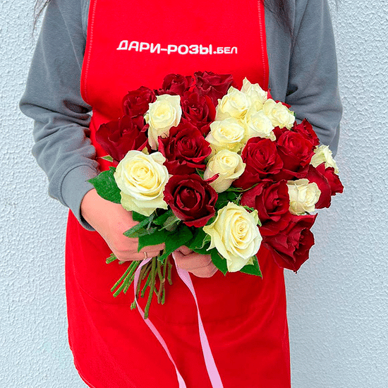 25 кр/бел роз 50 см с лентой (Гомель)