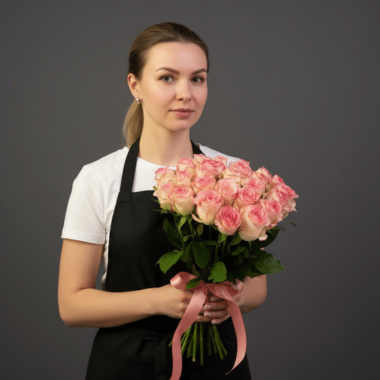 25 роз (бело-розовые 40 см) в пачке
