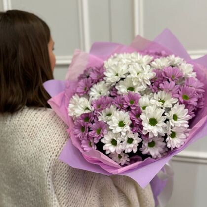 11 ромашковых хризантем микс в упаковке