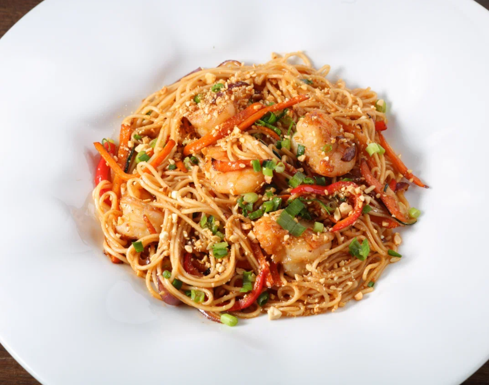 Креветки в кисло-сладком соусе с яичной лапшой ДОСТАВКА