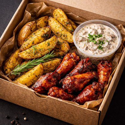 Пикник в коробке с крылышками BBQ