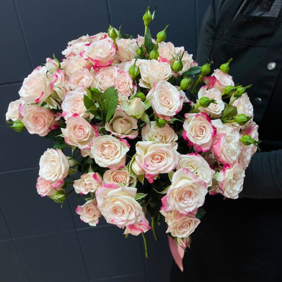 15 куст. роз (бело-розовые) в пачке