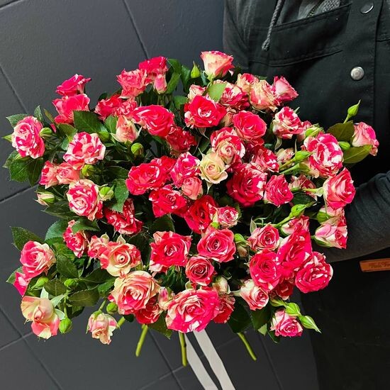 15 куст. роз (бело-красные) в пачке