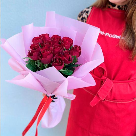 11 красных роз 40 см с оформл.(ф)