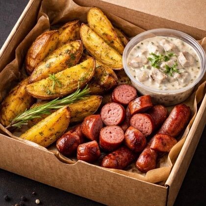 Пикник в коробке с охотничьими колбасками