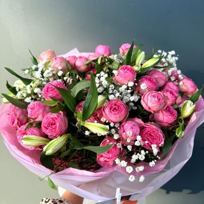 Букет с Жизель + альстромерия с гипсофиллой 38