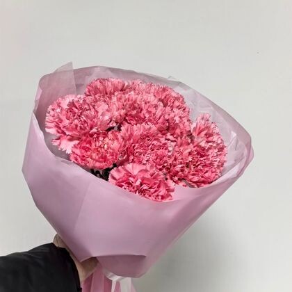 15 розовых диантусов с оформлением