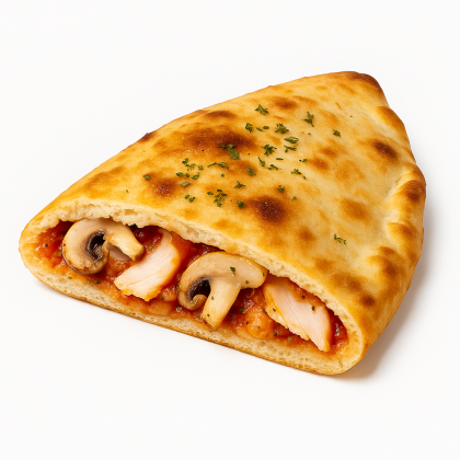 Кальцоне с копченой курицей, грибами и сыром