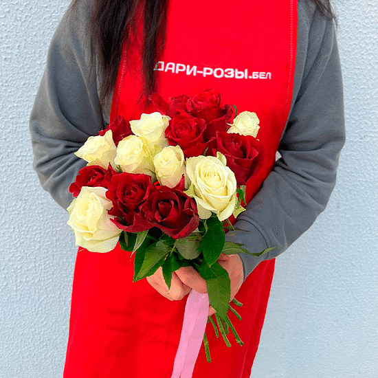 15 кр/бел роз 50 см с лентой (Гомель)