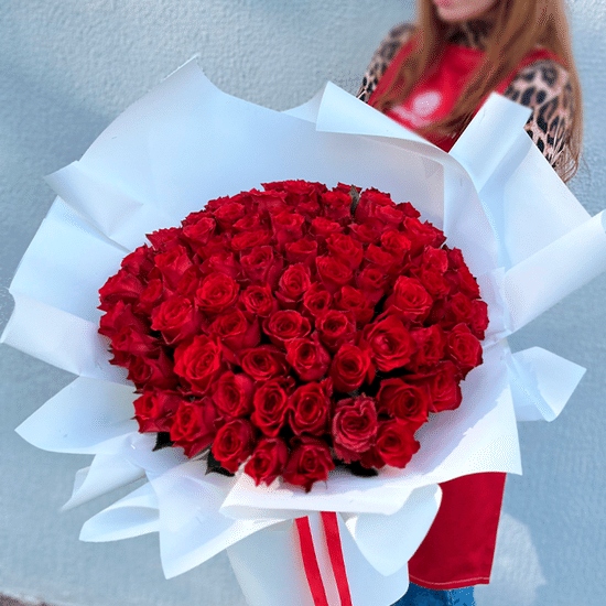 101 красная роза 40 см с оформл.(б)