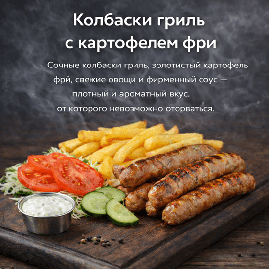 Колбаски гриль с картофелем фри